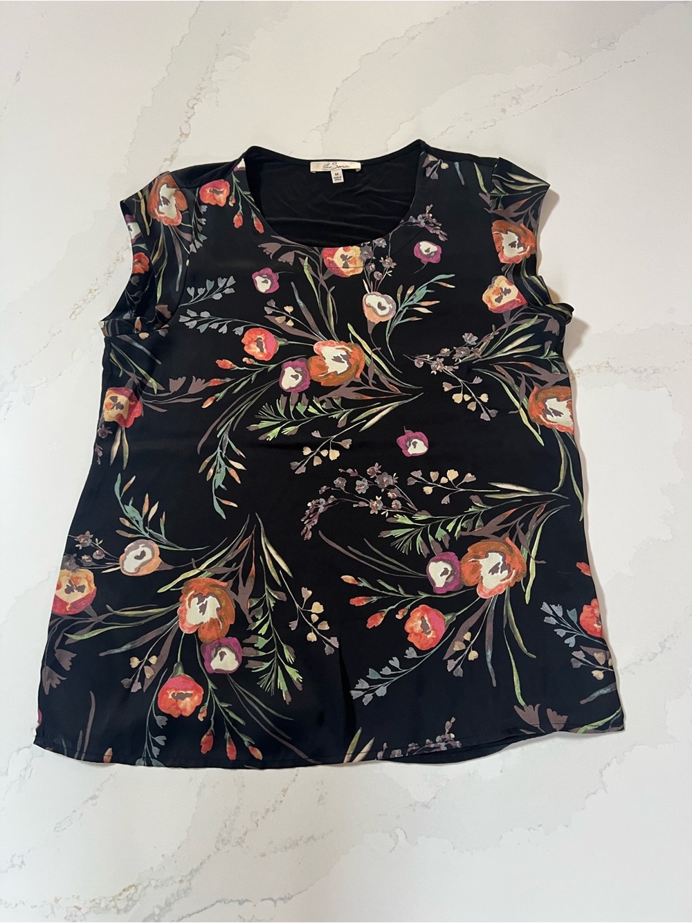 Cap-Sleeve Floral Blouse in Black by